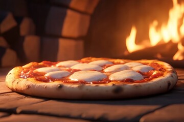  Rustic Wood Fired Pizza with Melting Cheese in Brick Oven Ambience