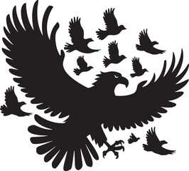 Flying Bald Eagle black and white Silhouette vector, A Bald Eagle black Silhouette Vector design.