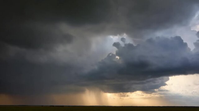 Time-lapse of storm clouds rolling in over a vast open field.