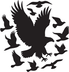 Flying Bald Eagle black and white Silhouette vector, A Bald Eagle black Silhouette Vector design.