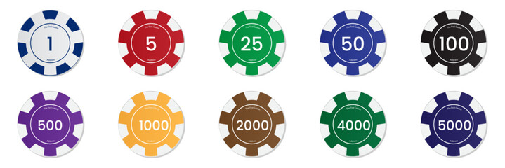 poker chips with values. vector illustration