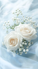 Obraz premium A close-up of white roses and baby's breath in an ethereal, dreamy setting 