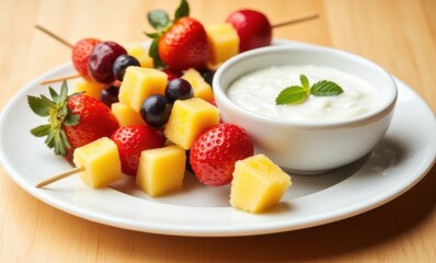 Fresh fruit skewers with yogurt dip