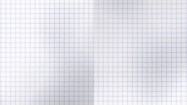 Notebook paper motion background, with looping crumpled textured effect. Blue ruled, lined paper with red margin. Seamless school exercise book animation.