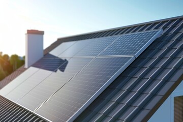 Obraz premium Installation of solar panels on the roof of modern houses