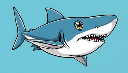 Obraz premium Cartoon shark fish pop art retro PNG illustration. Comic book style imitation. with white shades