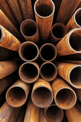 Rusty pipes stacked together for construction. Industrial metal background texture