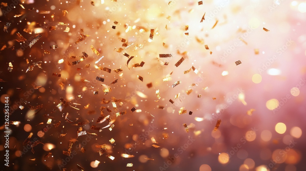 Poster Golden confetti sparkles falling during a celebration in a festive atmosphere