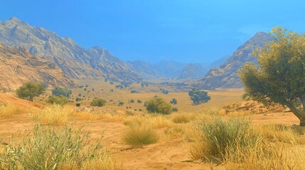 Obraz premium Desert Mountain Valley Landscape, Sunny Day, Empty Terrain