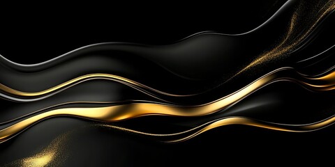 Fototapeta premium Abstract gold black waves, dark background, elegant design, website banner