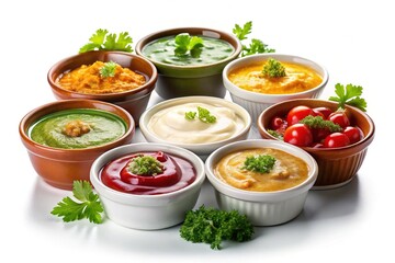 Set of Sauces in Bowls Isolated on White Background