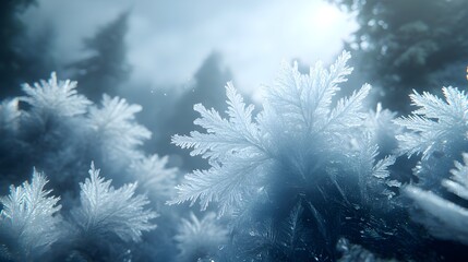 Delicate Snowflakes on a Cool Blue Background in High Resolution