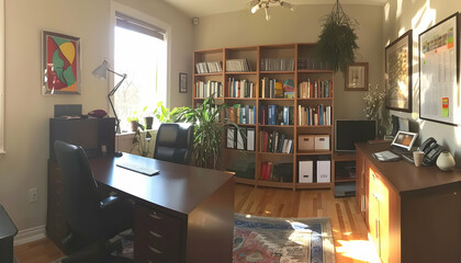 Sunlit Home Office Interior Illustration