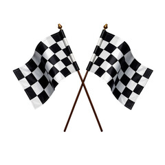 Checkered flags crossed at the finish line during a race event