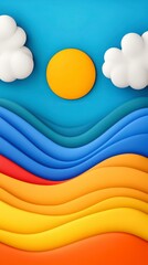 Colorful Paper Cut Style Sunny Day Illustration