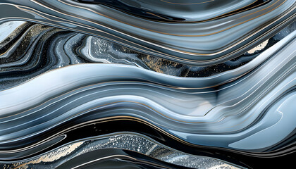Abstract Blue and Black Liquid Marble Illustration