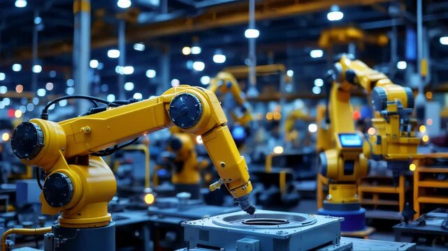 Industrial Robotic Arm Working in High-Tech Manufacturing Facility
