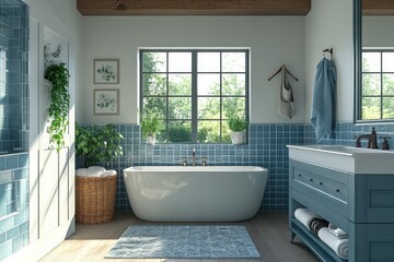 Fototapeta premium Stylish bathroom design with natural elements and elegant fixtures in a tranquil setting