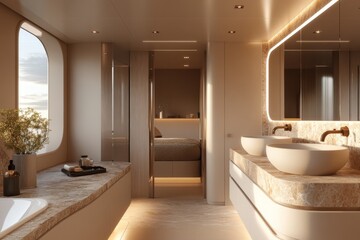 Modern bathroom interior with elegant design and natural lighting in a contemporary space