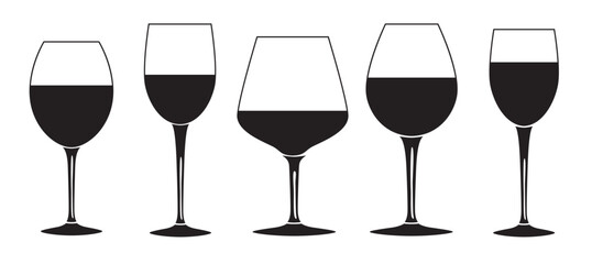 Wine Glass Silhouette Set vetor