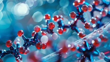 Close-up on molecule model and samples, copy space.