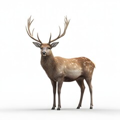 Majestic sika deer standing elegantly against a plain white backdrop