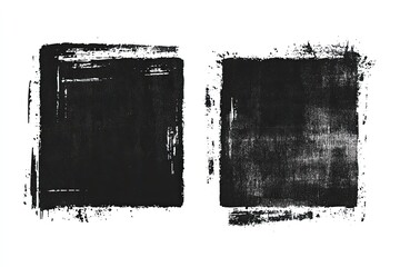 Two black paintbrush square graphic elements on white background