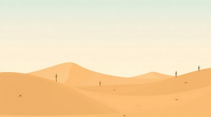 Serene Desert Landscape: A Minimalist Vista of Rolling Sand Dunes Under a Pale Sky