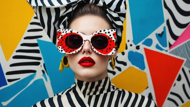 Retro Chic: A Fashionable Woman in Bold Sunglasses and Zebra-Striped Attire