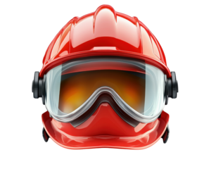 Firefighter safety helmet with reflective visor, designed for protection and visibility. Essential gear for emergency responders in hazardous environments