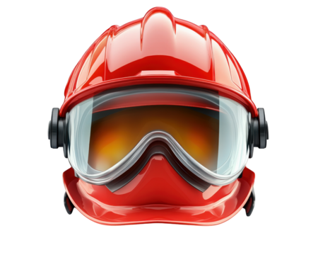 Firefighter safety helmet with reflective visor, designed for protection and visibility. Essential gear for emergency responders in hazardous environments