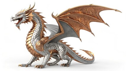 Fototapeta premium Metallic Dragon on a white background