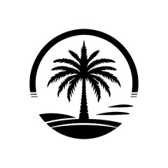 Obraz premium Coconut palm tree logo icon vector flat illustration design on white background.