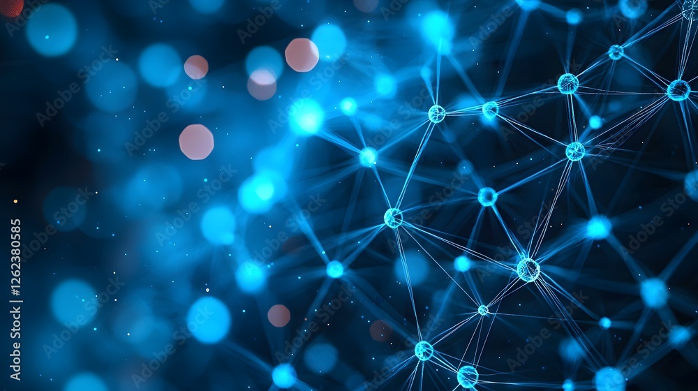 Poster abstract aerial visualization of a digital blockchain structure with interconnected cryptocurrency c