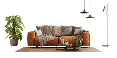 Leather sofa unit on transparent background- 3D rendering.