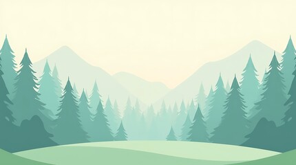 Fototapeta premium Misty Mountain Forest Serenity: A Peaceful Landscape Illustration