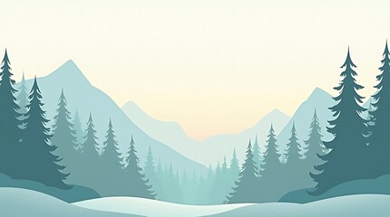 Fototapeta premium Serene Winter Mountain Landscape: A Misty Morning in the Coniferous Forest