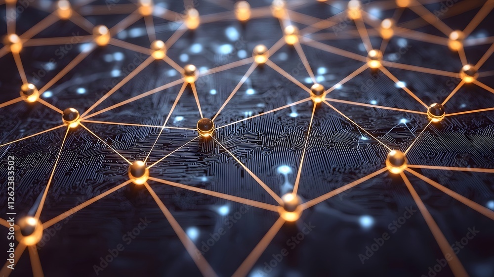 Poster cryptocurrency network mapped across virtual grid with futuristic high tech perspective visualizatio