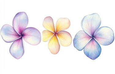 Vibrant Plumeria Flowers, Watercolor Style, Isolated on White