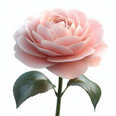 Elegant pink camellia bloom with delicate petals on white backdrop