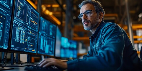 Logistics Manager Interacting with a Warehouse Management System (WMS) to Optimize Inventory, Distribution, and Workflow Efficiency, Generative AI
