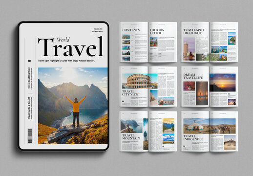 Digital Travel Magazine Template Design Layout