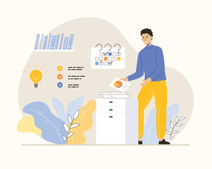 Schedule management. Planning, organizing work tasks, making calendar appointments and to do list. Business and organization concept. Flat vector illustration.	
