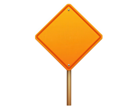 Construction zone warning sign with orange diamond shape, indicating caution. This sign is essential for safety in construction areas