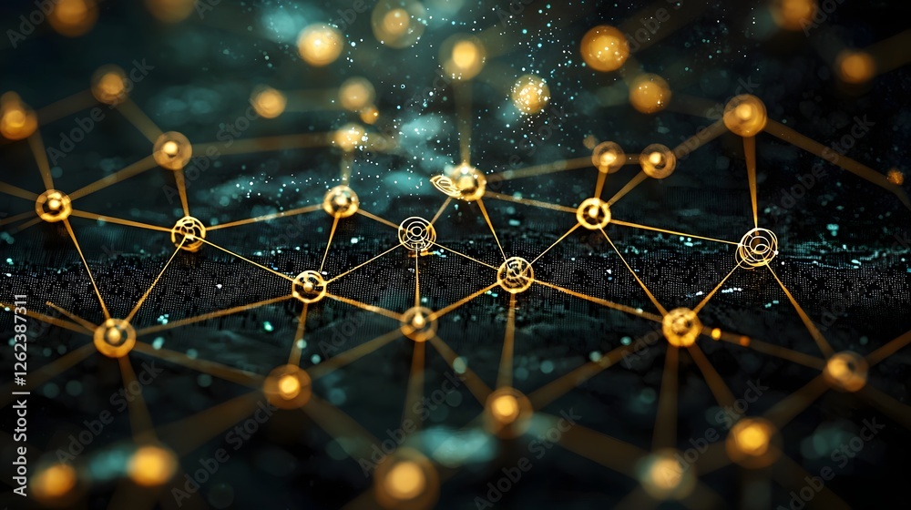 Poster abstract digital depicting a bird s eye view of a complex network of interconnected cryptocurrency n