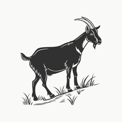 Black silhouette of a goat with horns on a white background.