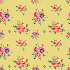 Seamless floral pattern with yellow background