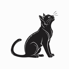 Silhouette of a sitting cat in profile on a transparent background.