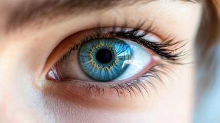 Obraz premium A Close Up Macro Photograph of a Striking Blue Human Eye with Long Eyelashes