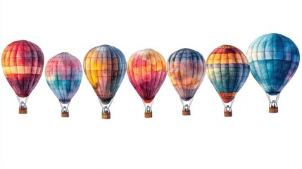 Fototapeta premium Colorful Pixelated Hot Air Balloons Against White Background
